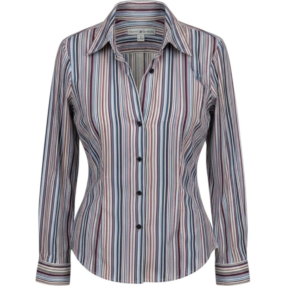 Tommy Hilfiger Women Striped Button Up Shirt L G Multi Color Classic Fit